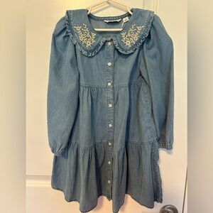 Janie and Jack Light Denim Dress with White Floral Embroidery